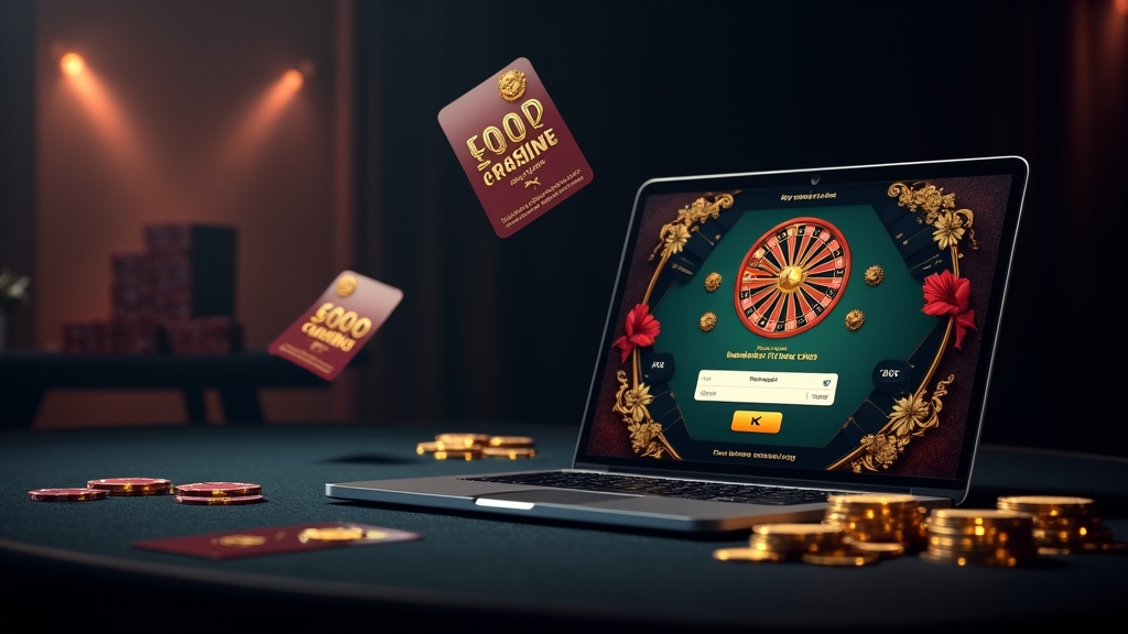Promo code cards and a bonus screen on a casino desk.