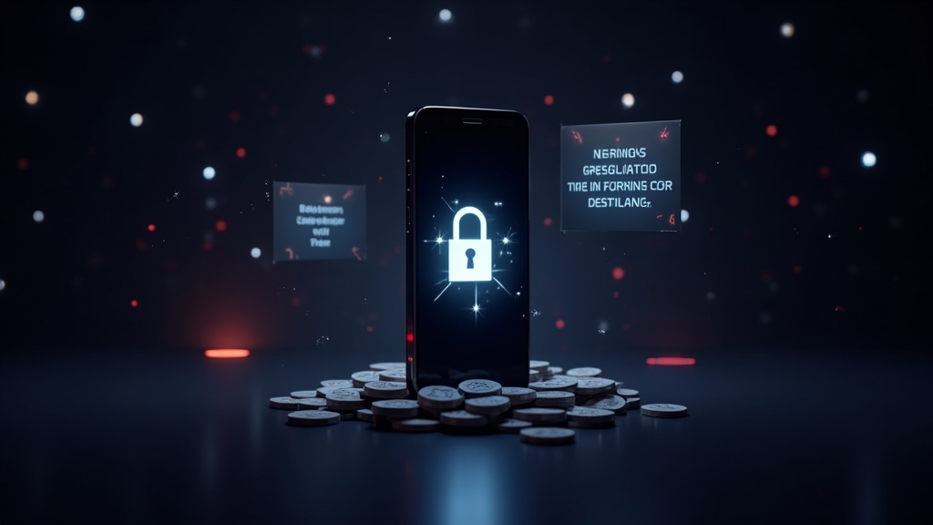 Smartphone with security lock and warning signs around a casino app download
