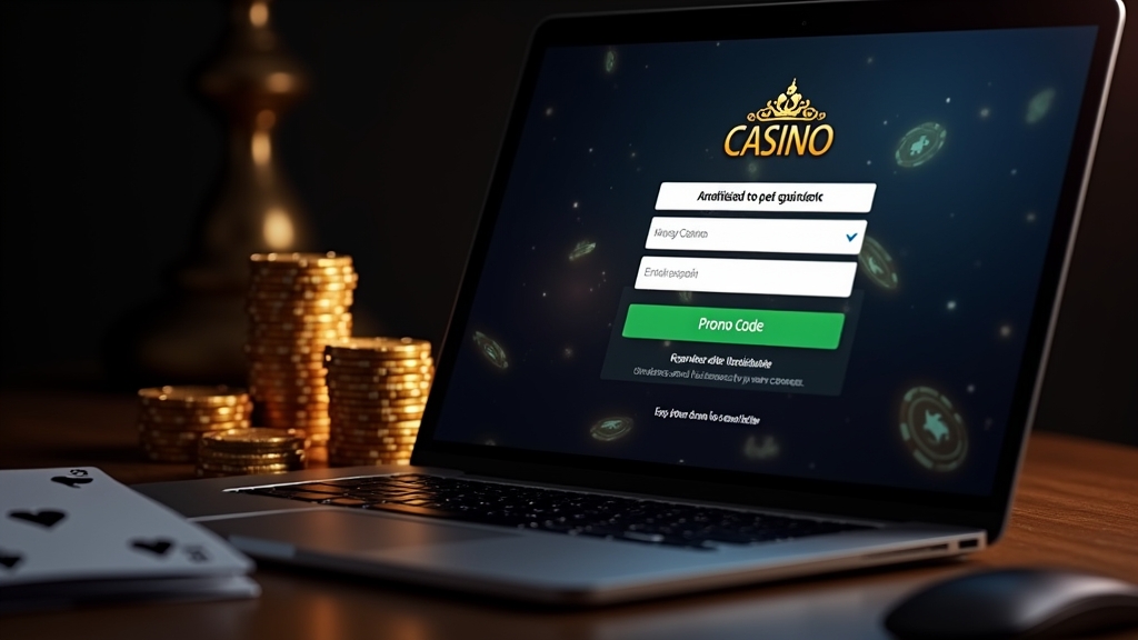 A registration screen with a promo code box in a dark casino setting.